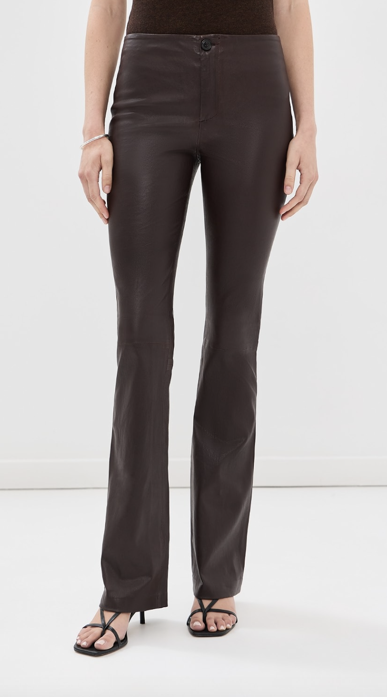 SPRWMN brown Lambskin Leather Micro Flare Pants