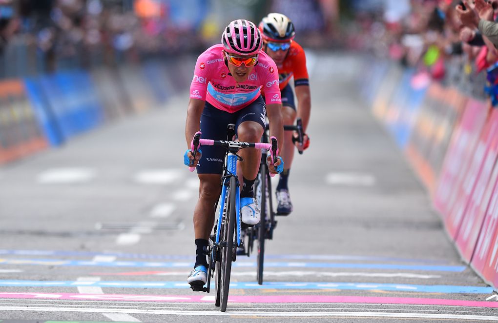 Race leader Richard Carapaz finishes stage 15 at the Giro