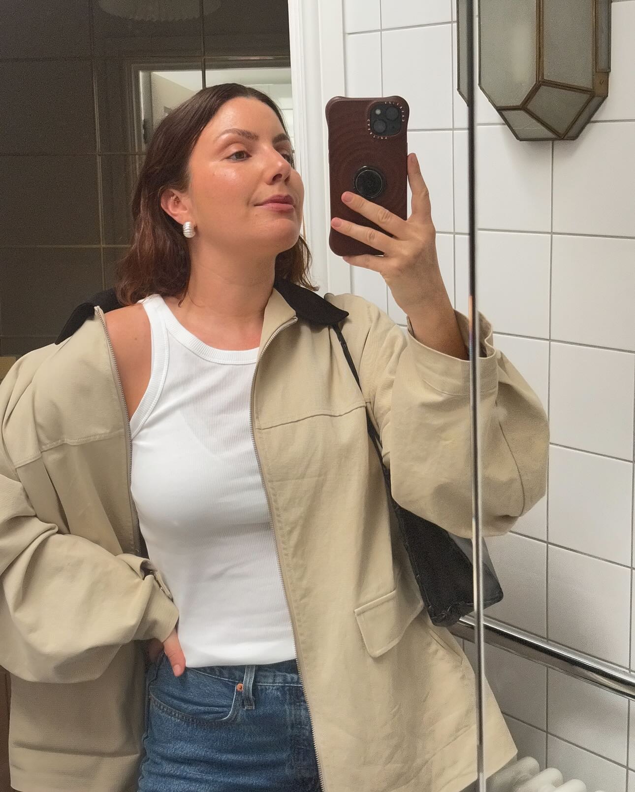 Emma Hoareau wearing a barn jacket outfit.