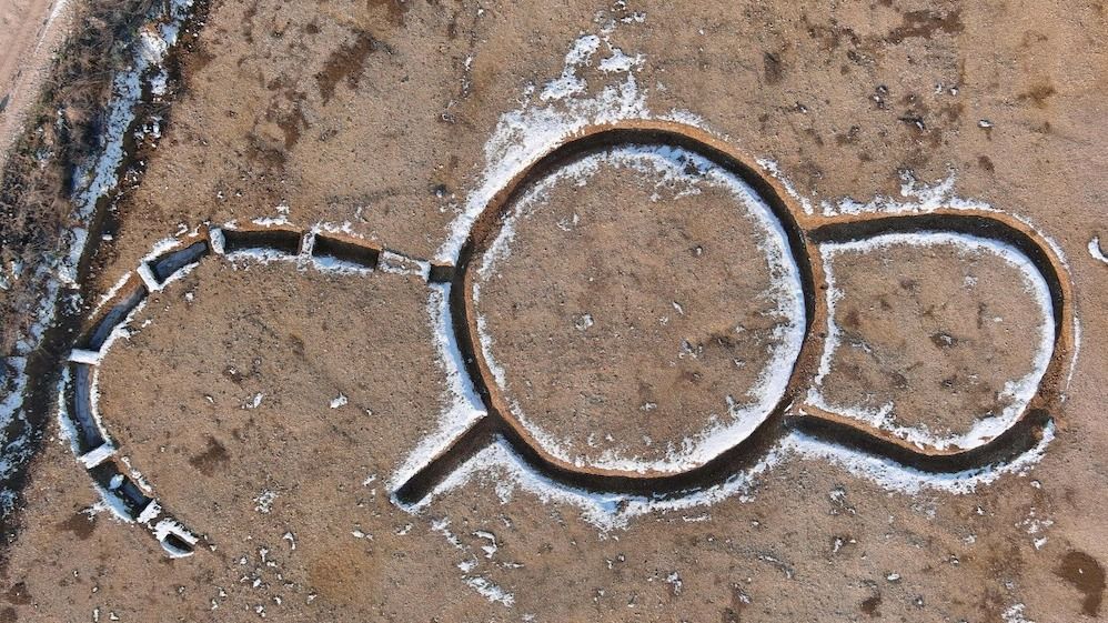 An aerial view of a prehistoric construction in France.