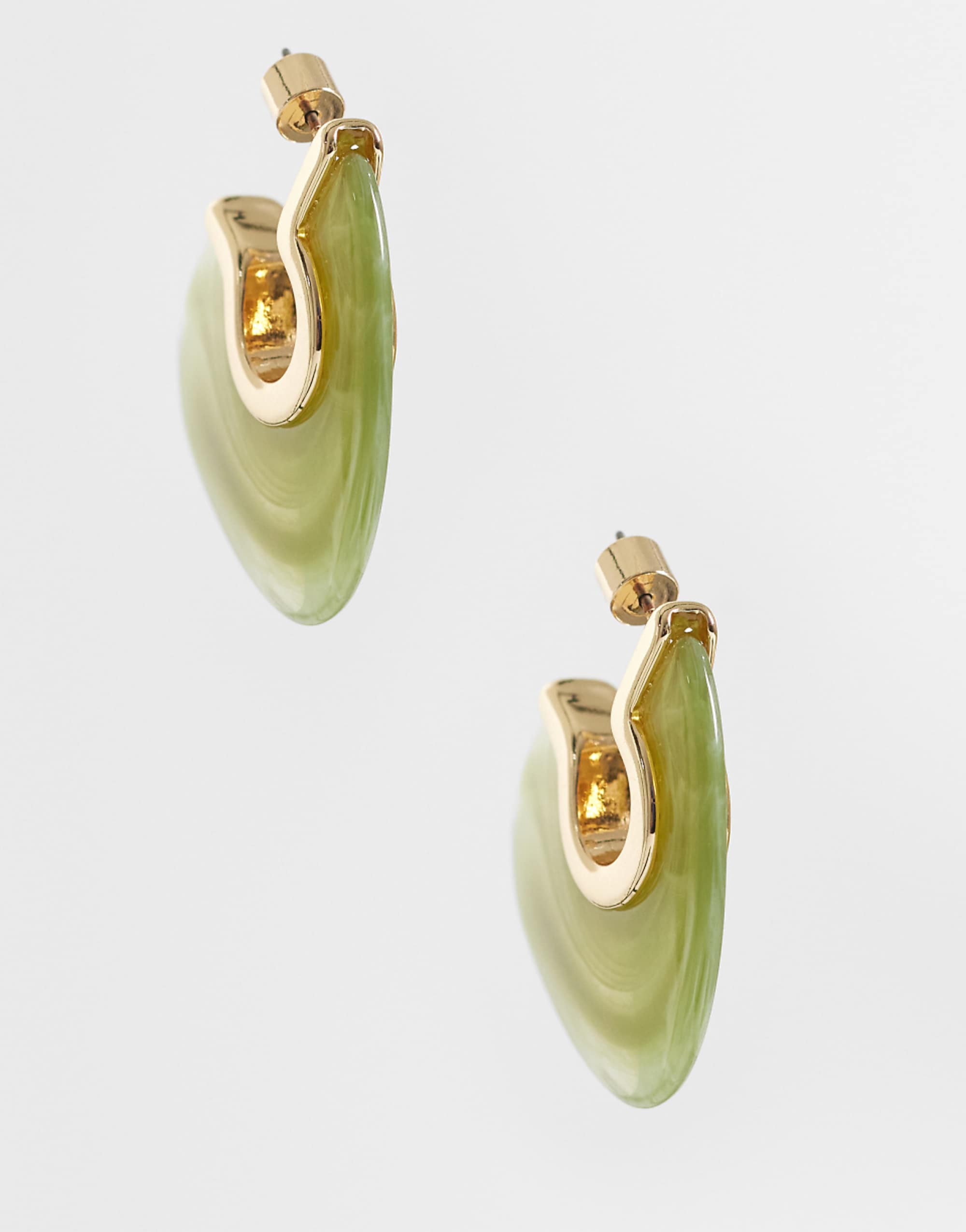 Asos Design Half Hoop Earrings With Green Resin Design in Gold Tone