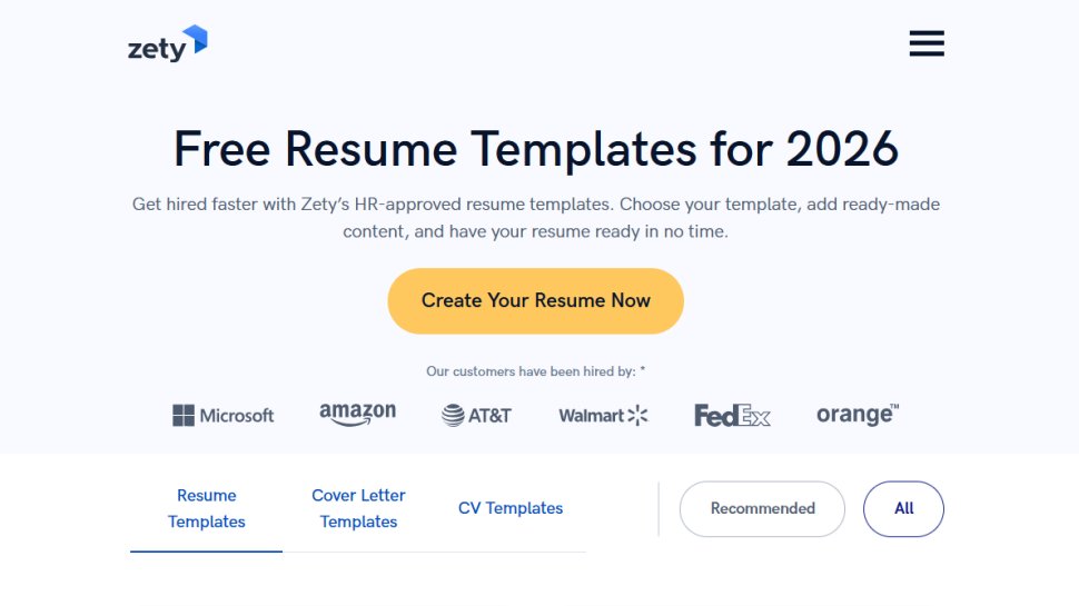 Zety website screenshot (December 2025).