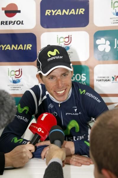 Portugal's Rui Costa (Movistar) speaks to the press.
