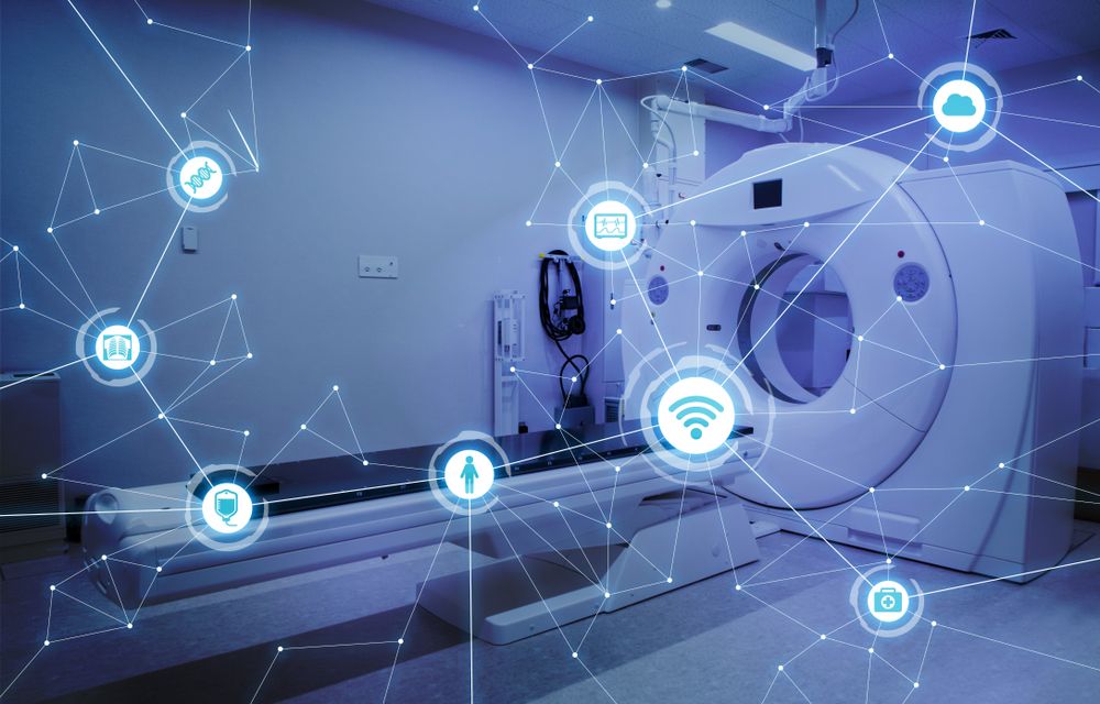 MRI machine with IoT graphics over the image