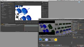 Here I have set the layers in After Effects Cineware to only show the Blue Invaders, while in my Cinema 4D file, the Green Invaders are still visible. This kind of control can be great for setting up compositing files in After Effects at the look development stage of a project before you start to render