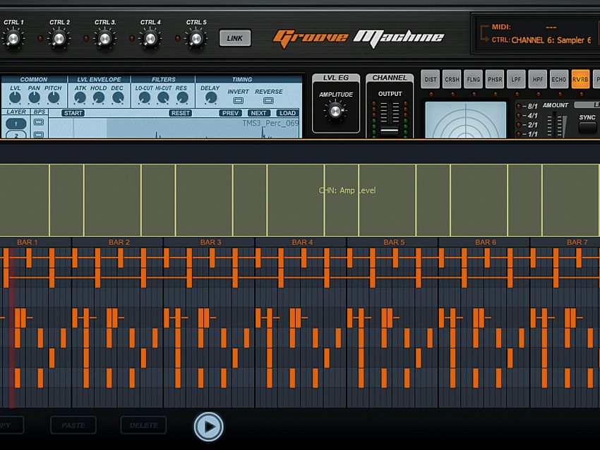 Right-clicking a step opens up Groove Machine's piano roll editor for notes and automation editing.