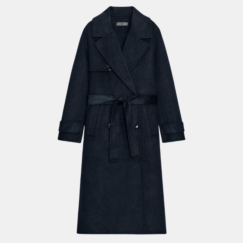 Zara wool coat with belt in navy 