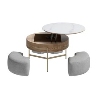 Homary modern round lift-top coffee table set with storage and three ottomans
