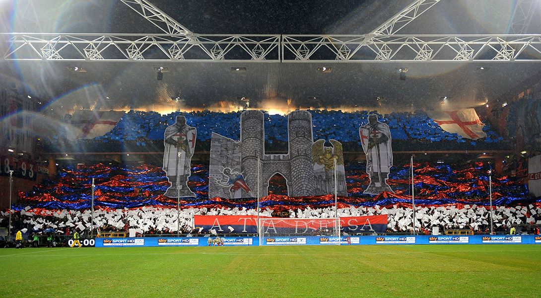 Genoa, Italy. 30 April 2022. Fans of UC Sampdoria show their suport prior  to the Serie