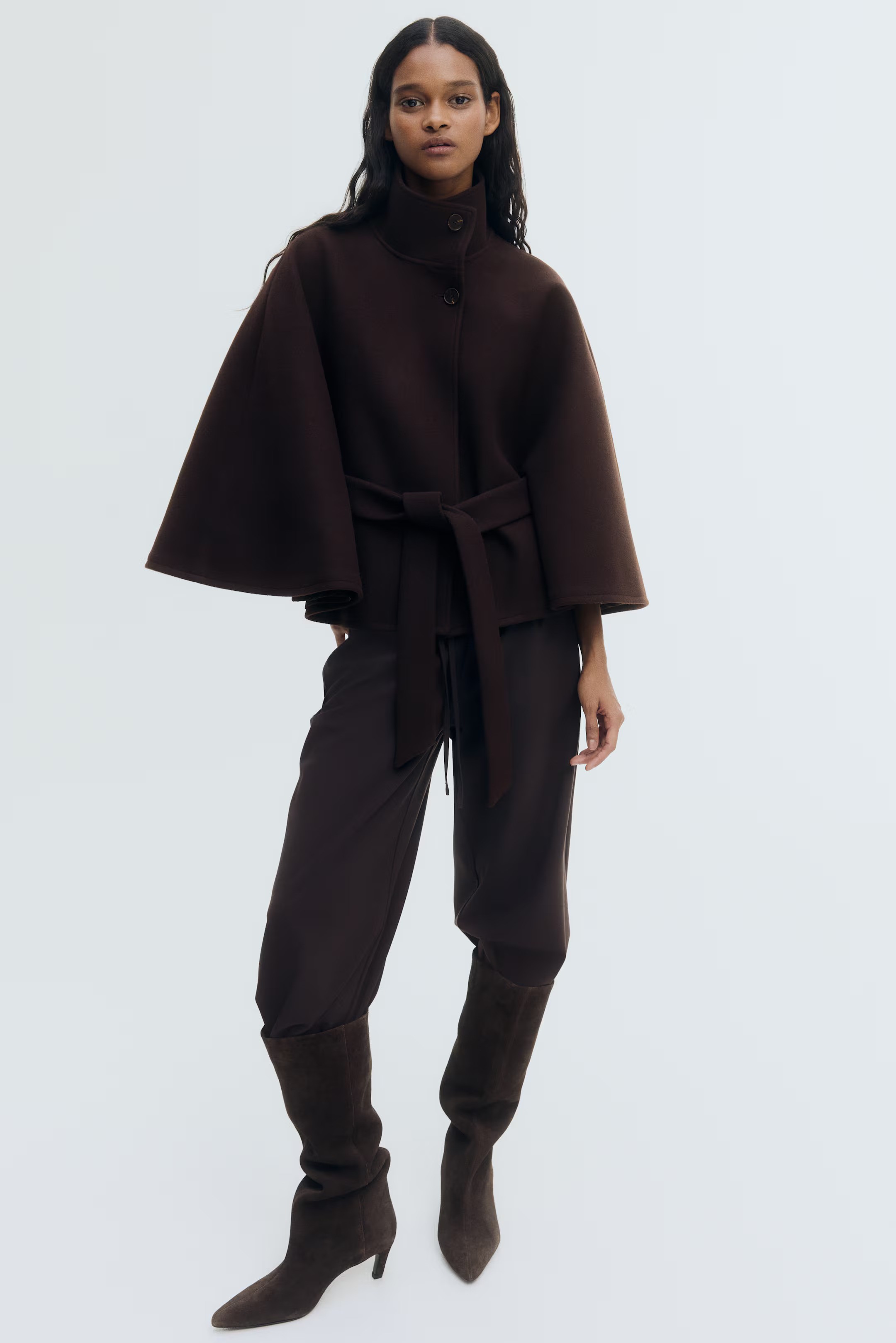 Belted Cape Coat - Dark Brown