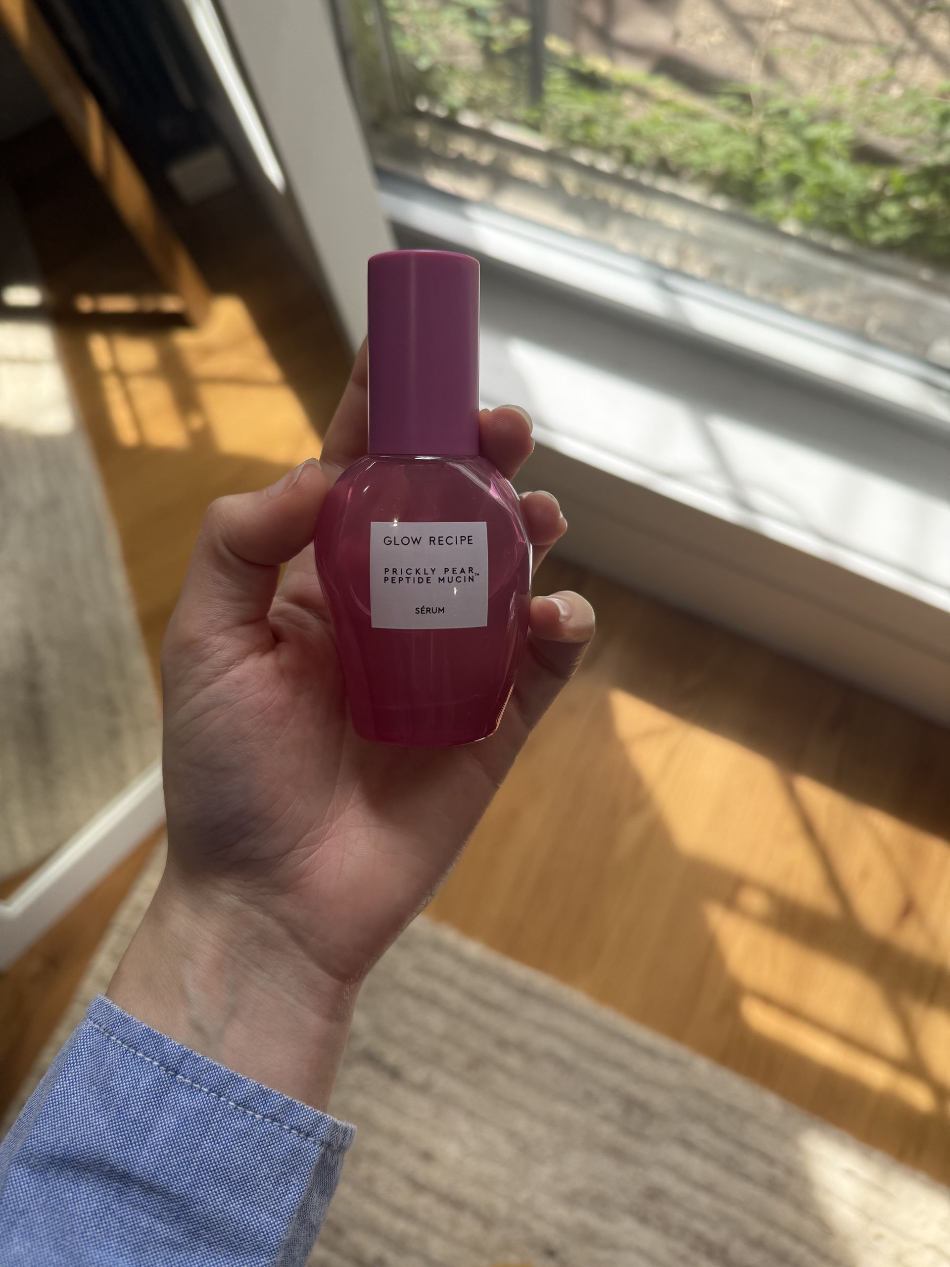 Jamie Schneider testing Glow Recipe's Prickly Pear Peptide Mucin serum.