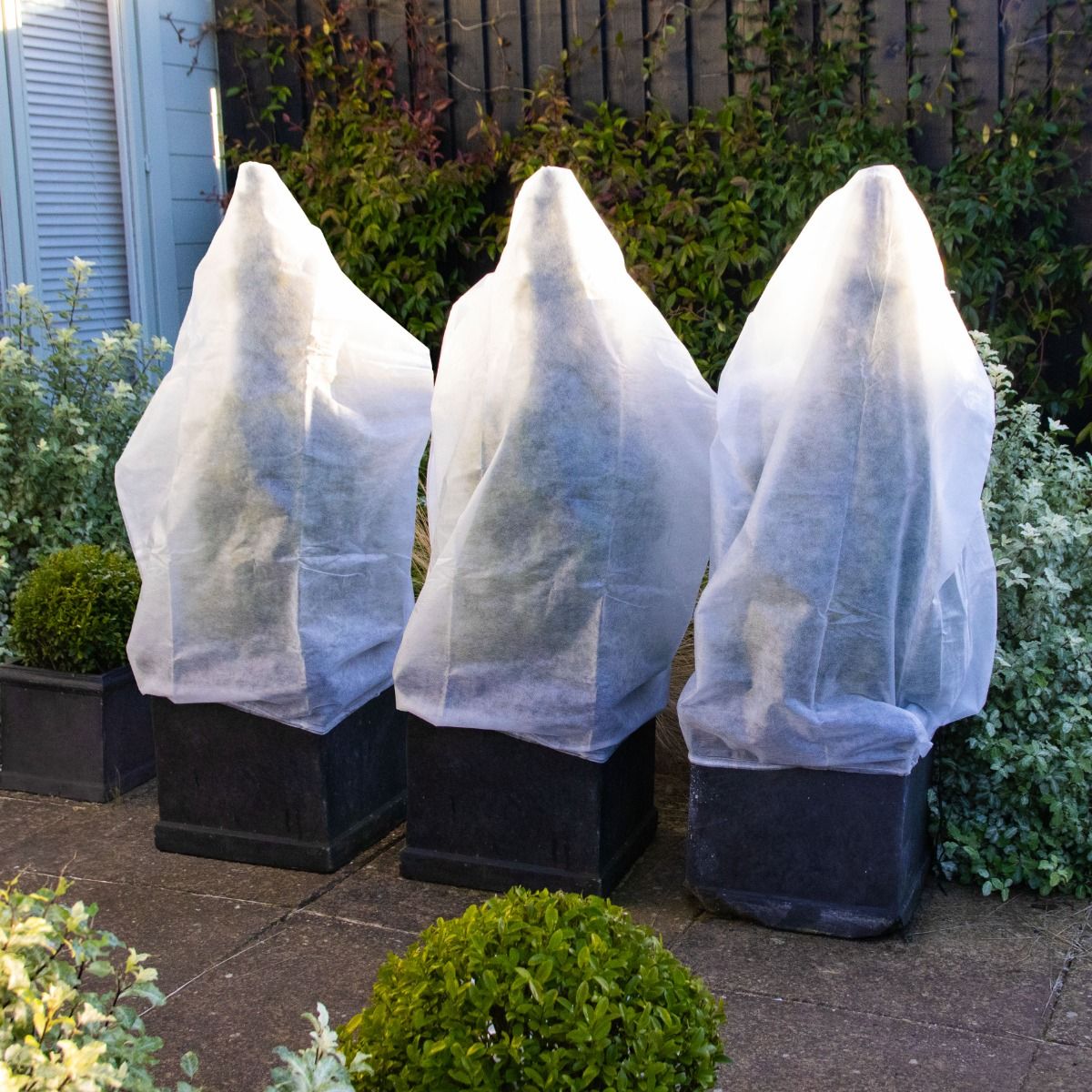 Pack of Three - Extra Thick (30gsm) Medium Frost Protection Fleece Plant Jacket With Drawstring Closing Cord (0.8m X 1.0m)