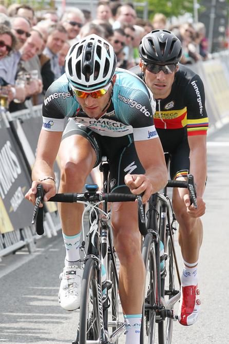 Guillaume van Keirsbulck leads Tom Boonen in the breakaway