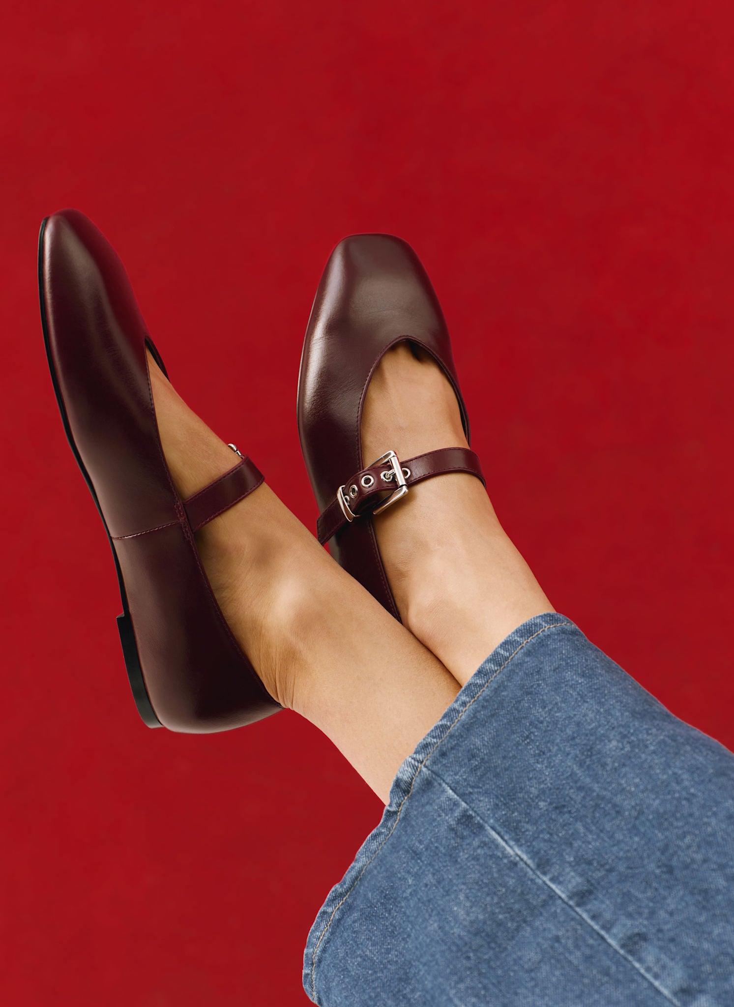 Bea Burgundy Leather Ballet Flats