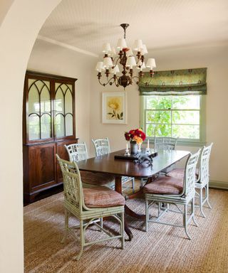 Small dining room with vintage furniture and lighting