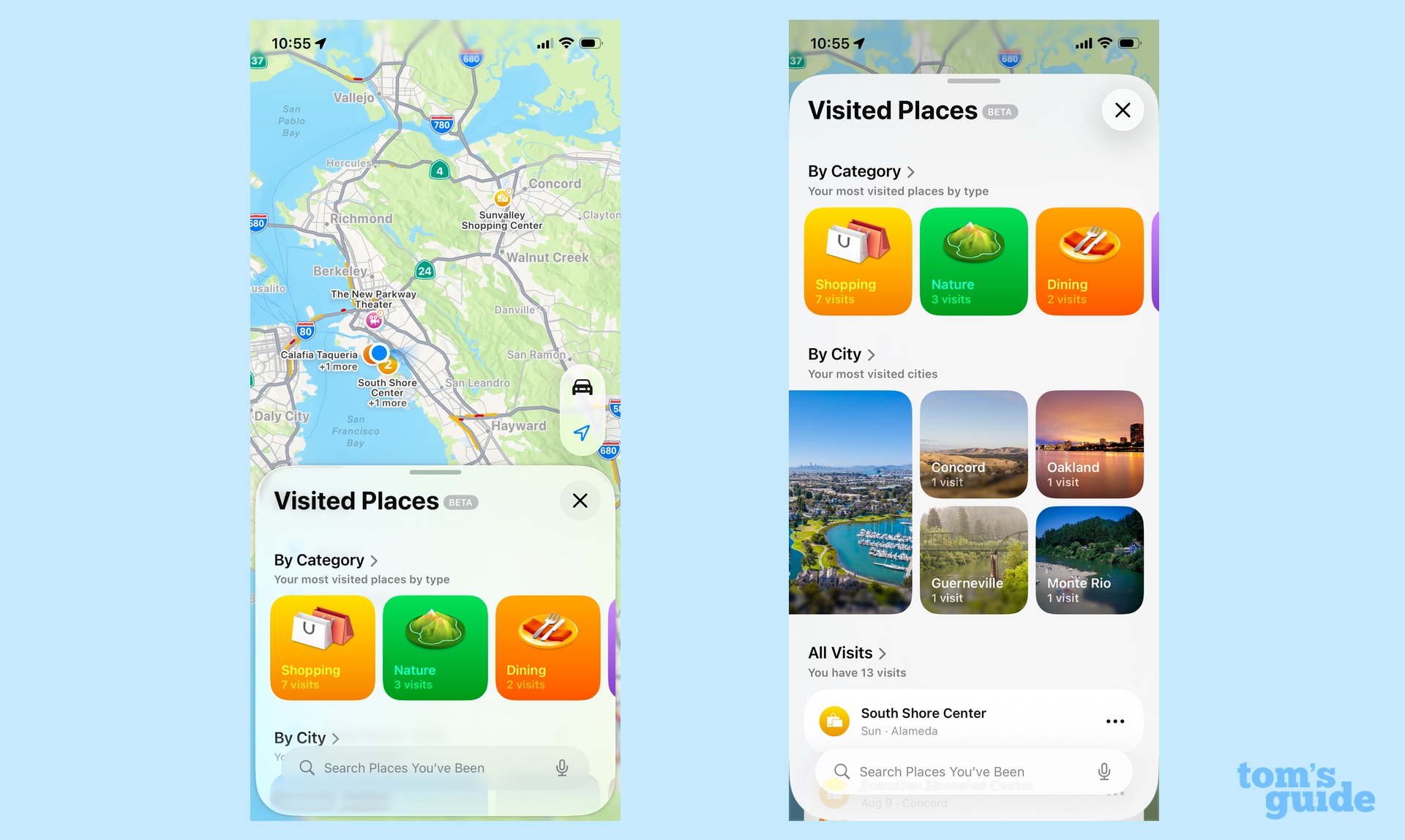 visited places layout showing locations by category and city