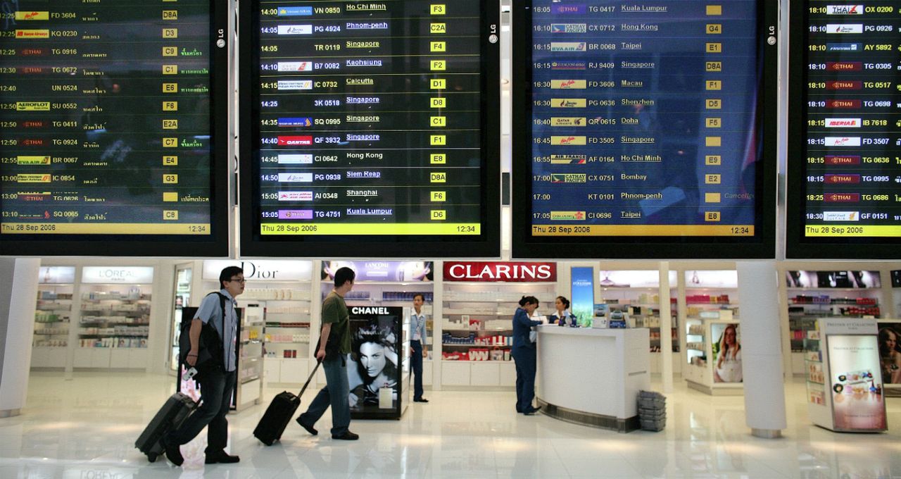 Passengers inside the departure level at Bangkok&amp;#039;s Suvarnabhumi Airport