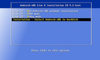 Select Installation from the Android x86 Menu