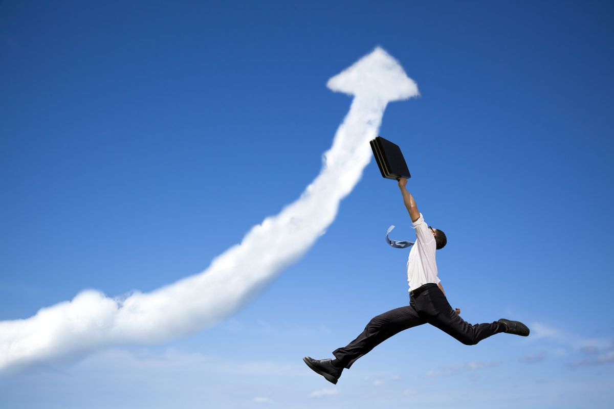 Arrow cloud and man jumping