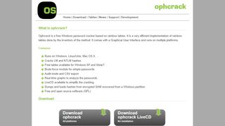 Ophcrack website screenshot