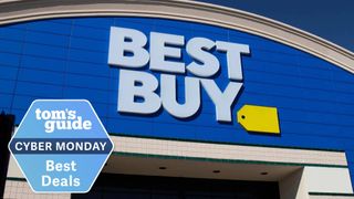 Best Buy storefront with a Tom's Guide Cyber Monday deal tag