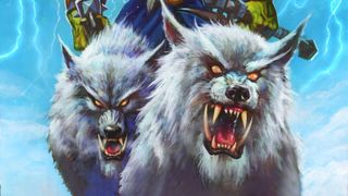 Two snarling white wolves