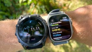 Garmin Fenix 8 next to Apple Watch Ultra 2 on wrist