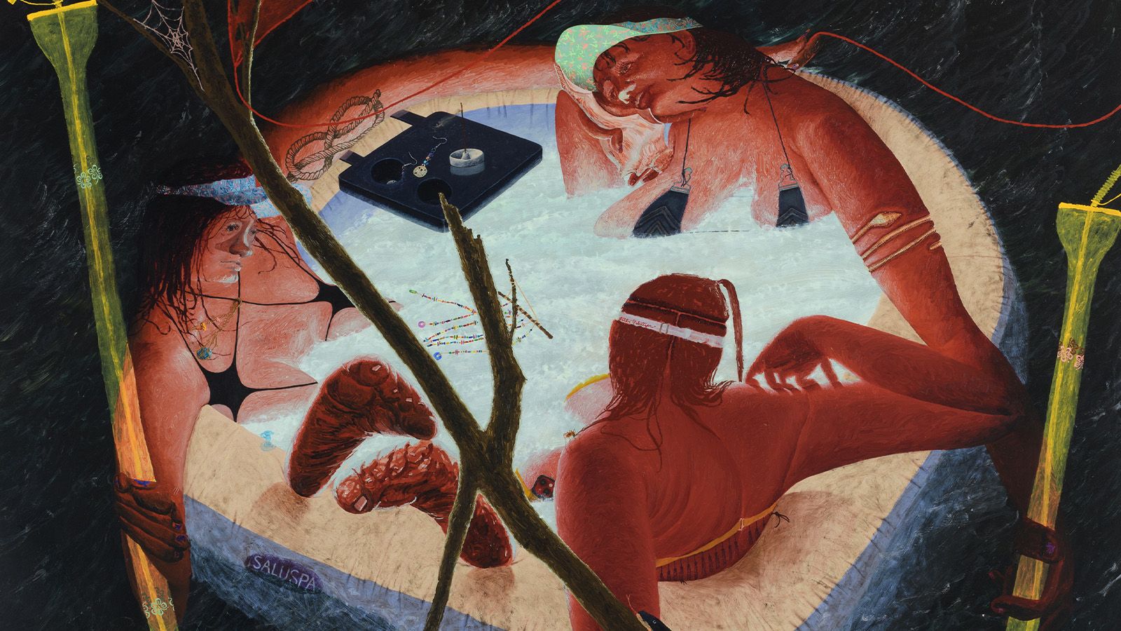 artwork of women in hot tub