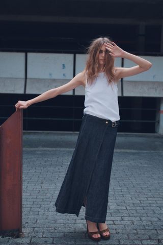 Denim Linen Blend Pareo Skirt