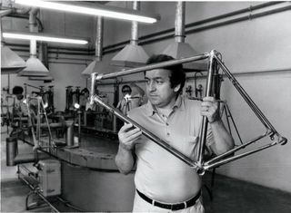 In this archive image Ernesto Colnago checks one of his steel frames