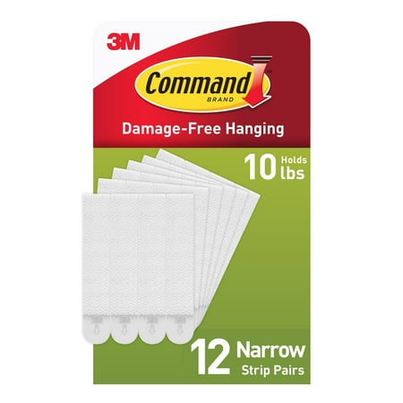 Command Narrow Picture Hangers, Holds 10 Lb, White, 12 Adhesive Strips