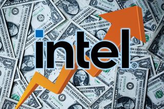 Intel logo and money background