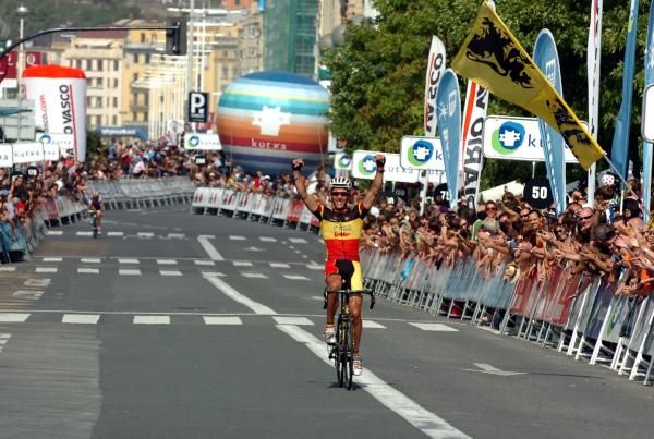 Philippe Gilbert (Omega Pharma-Lotto) soaks up the acclaim.