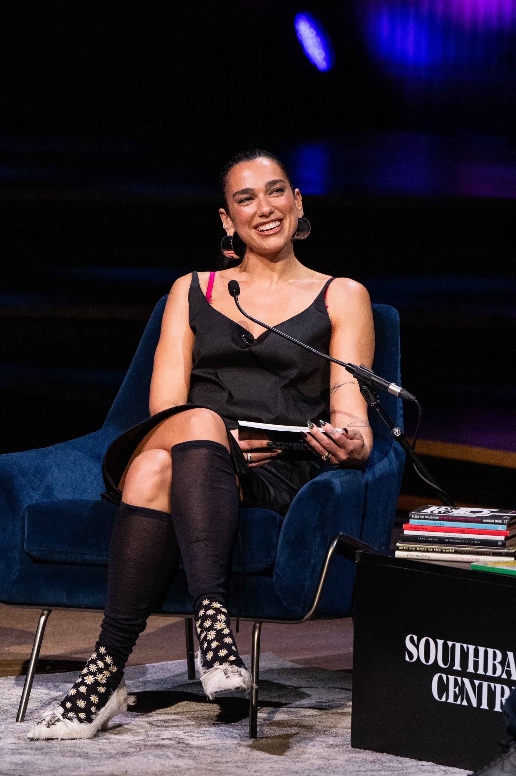 Dua Lipa and Mustafa onstage during "Dua Lipa In Conversation With Mustafa" at the London Literature Festival 2026 at The Royal Festival Hall on October 24, 2026 in London, England