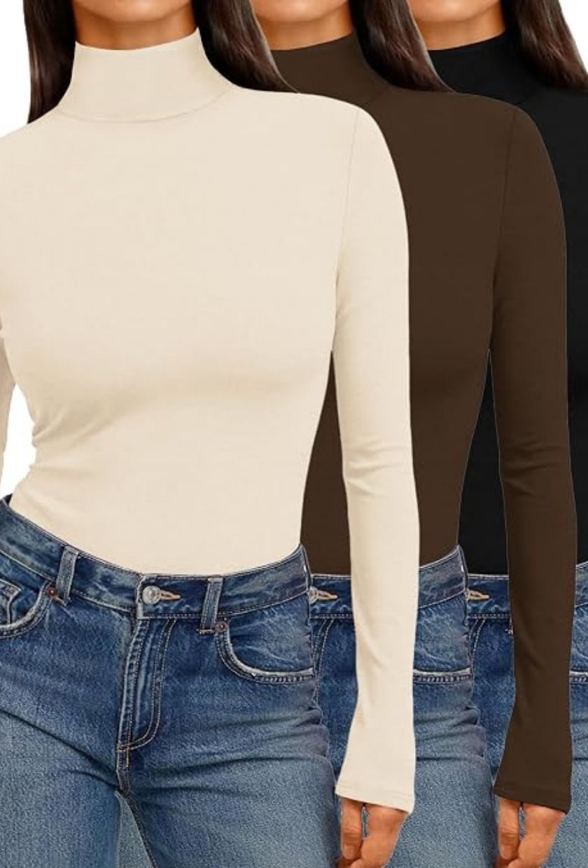 Ekouaer, Long Sleeve Tops Turtle Neck Theramltop