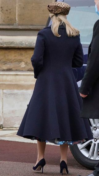 Picture from behind as Duchess Sophie walks towards St George's Chapel on Christmas Day 2021