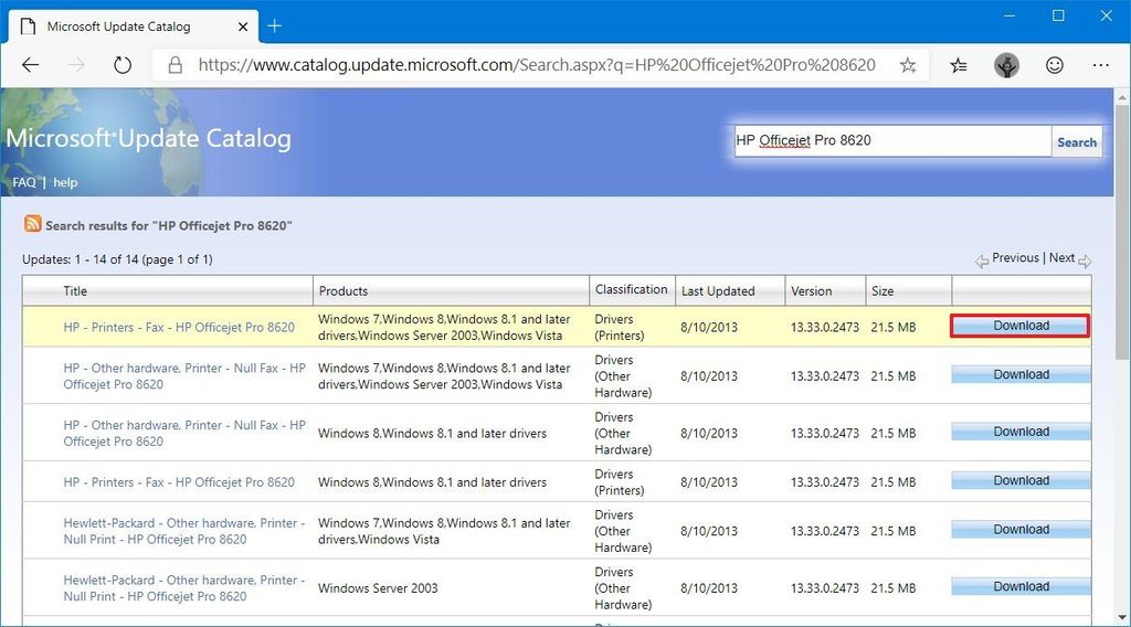 How to install a printer using the Windows Update Catalog driver on