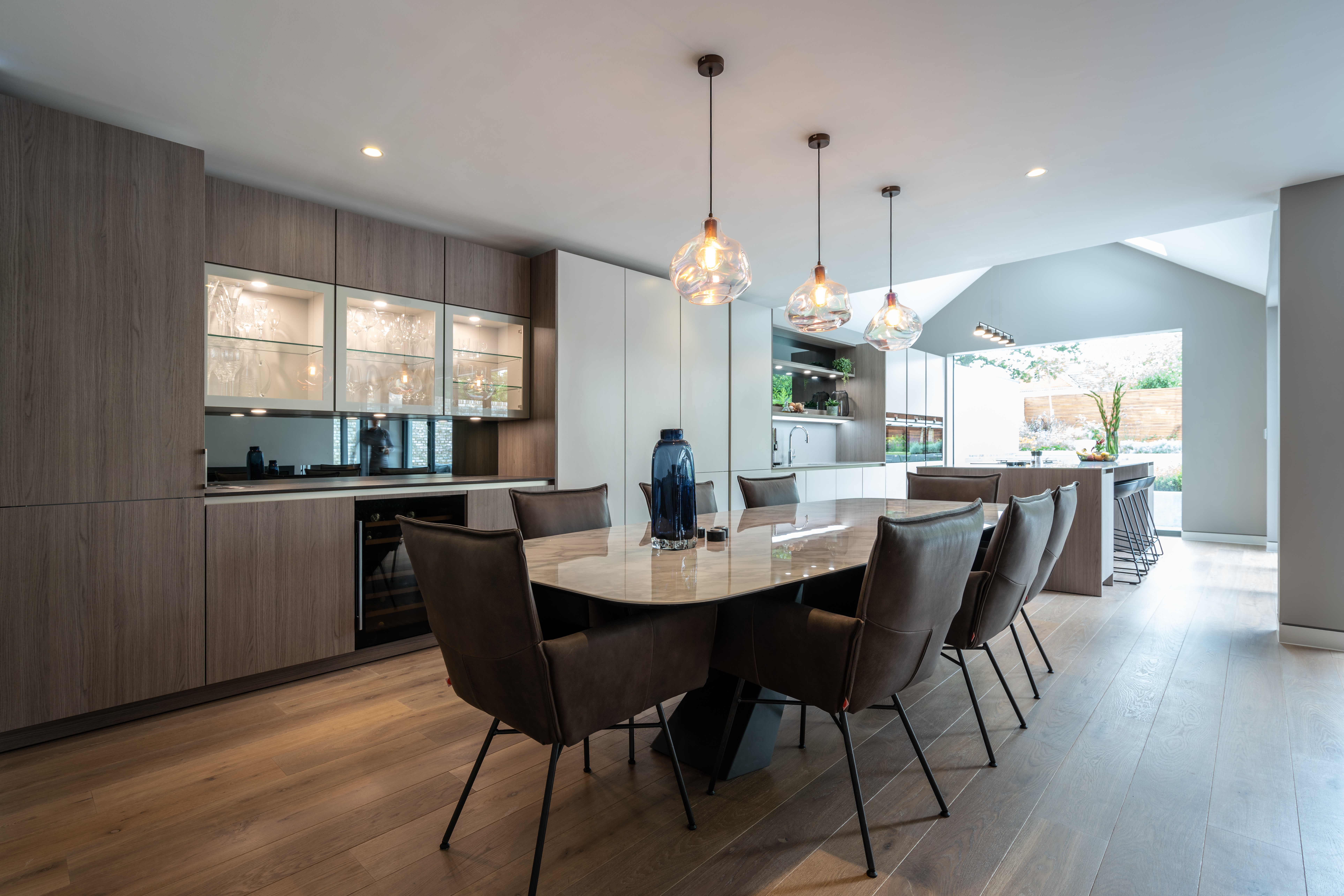 modern design in an open plan kitchen and dining area