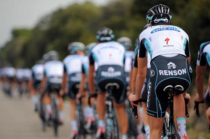The 2013 Omega Pharma - Quickstep team trains in the new kit.