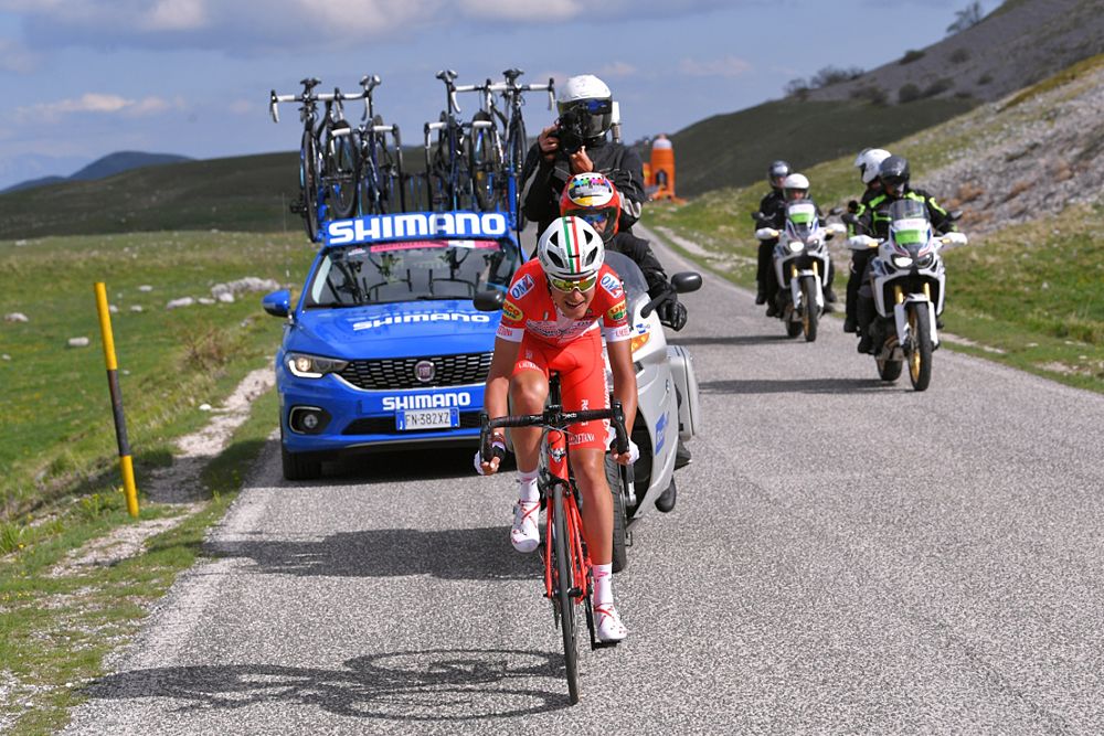 Fausto Masnada of Italy and Team Androni Giocattoli-Sidermec on the final climb of stage 9 at the Giro d'Italia