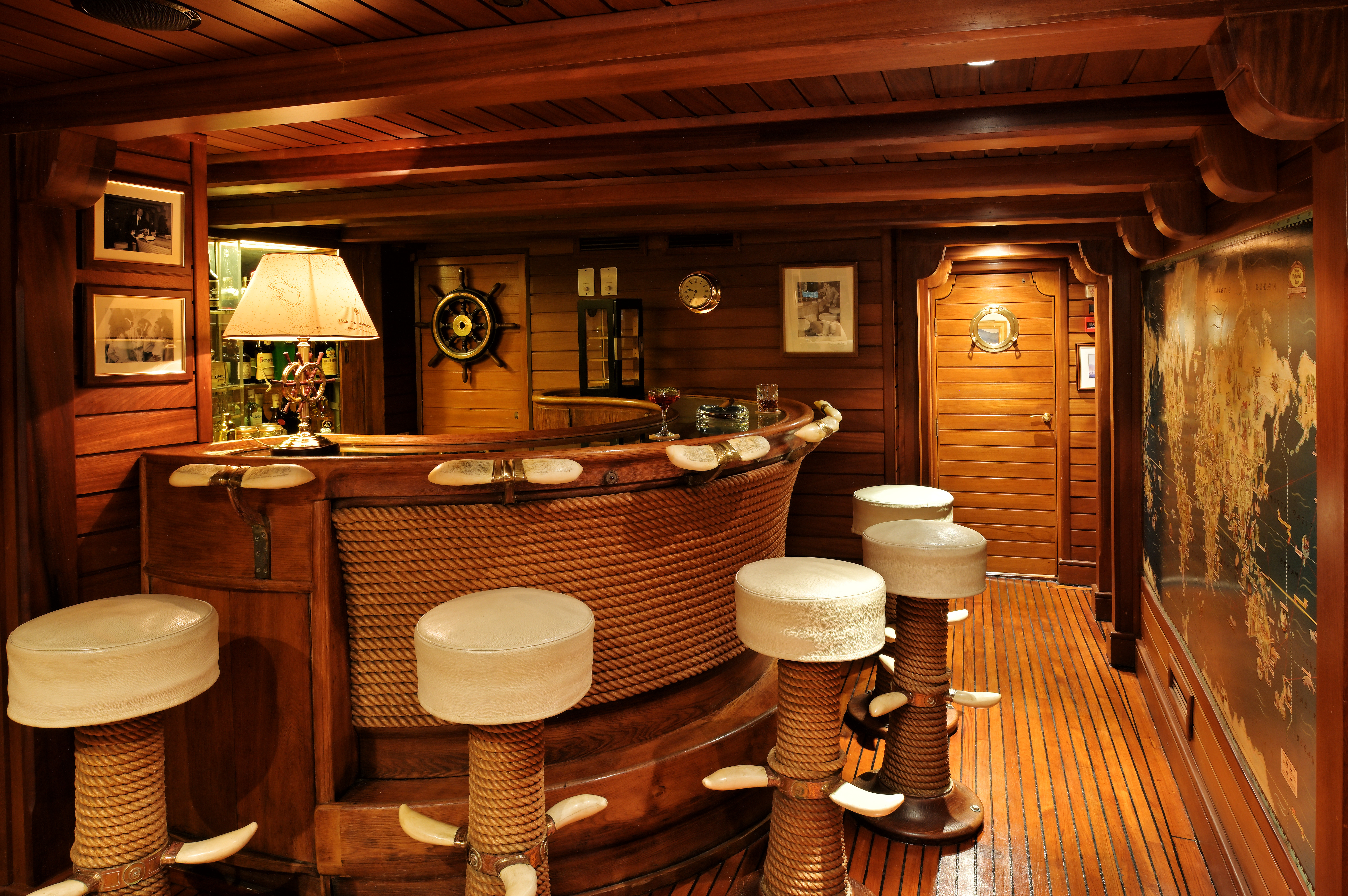 Interior view of Ari's bar, with lots of wood