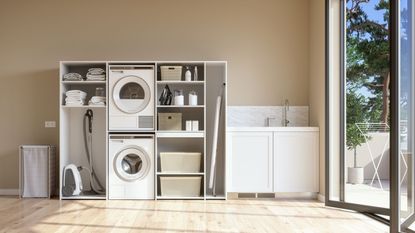 washing machine and dryer with vacuum cleaner and sink