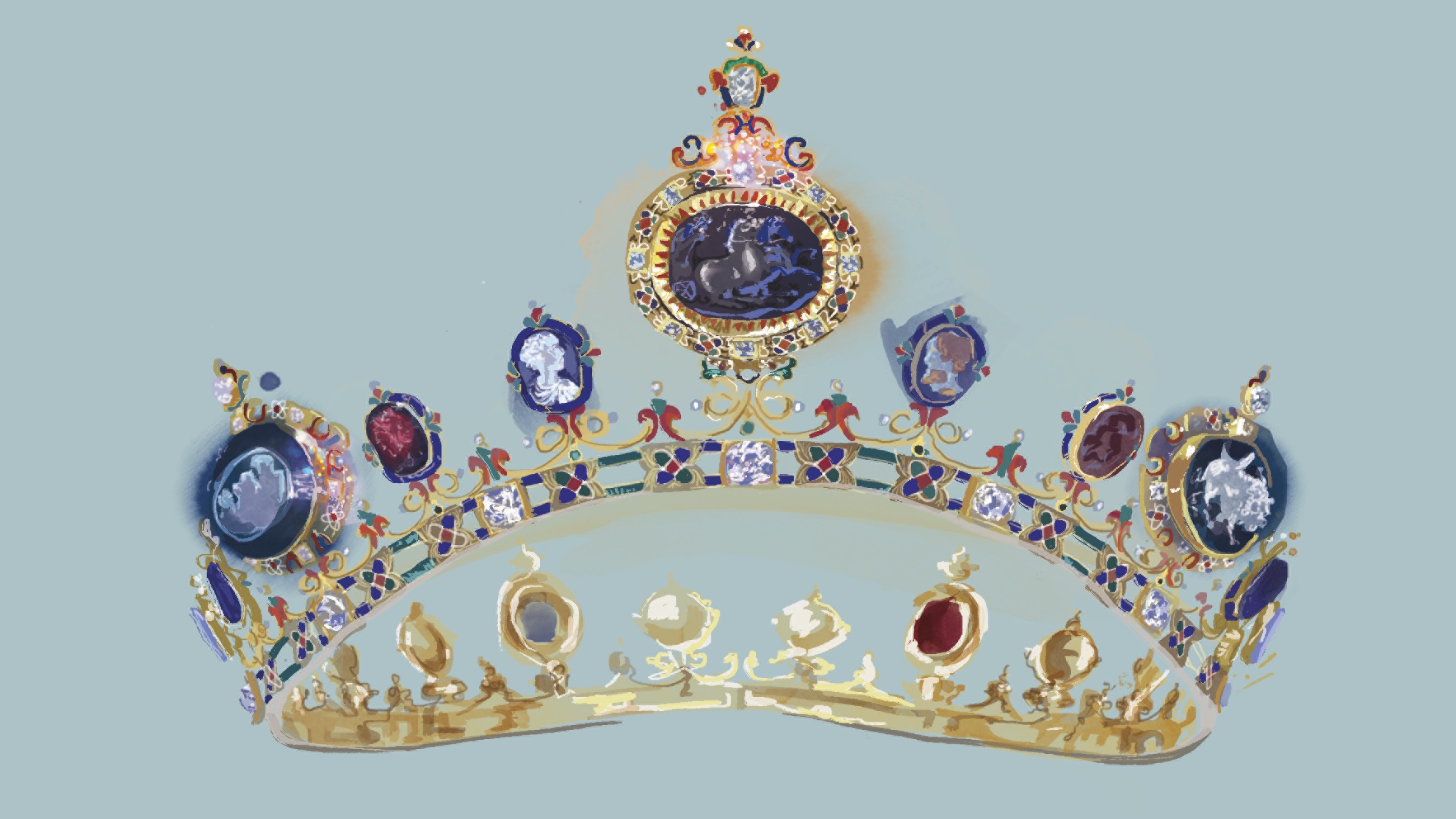 Illustration of a coloured gem tiara