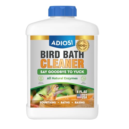 Adios! Bird Bath Cleaner for Outdoor Fountains and Bowls, Safely Cleans Metal, Glass and Stone (8oz)