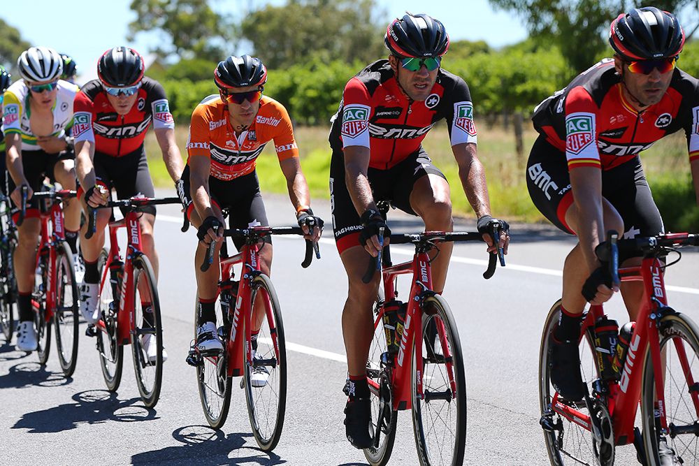 Richie Porte tucked in behind is teammates.