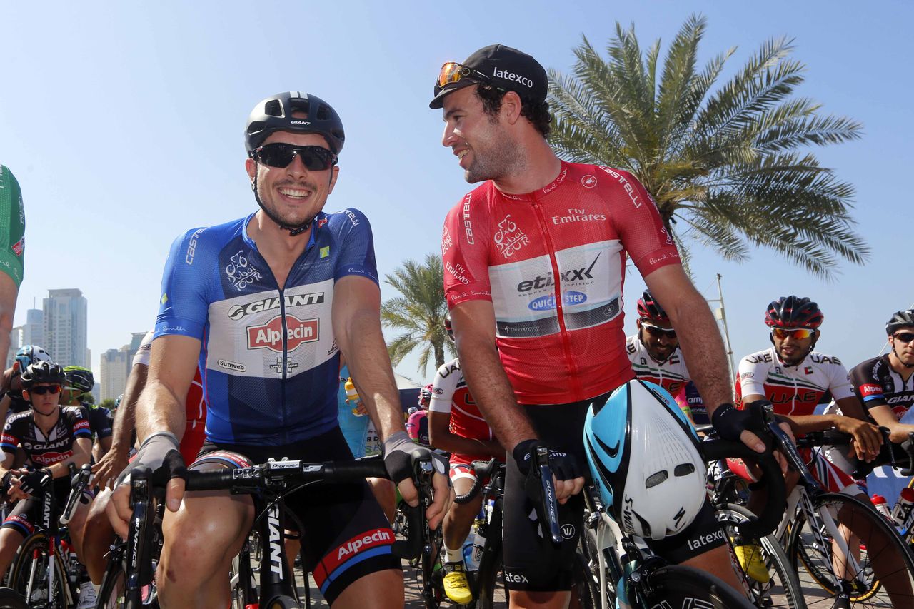 Mark Cavendish would take possession of John Degenkolb's blue jersey on the final day of the Dubai Tour.