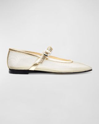 Mary Jane Metallic-Mesh-Ballerinas