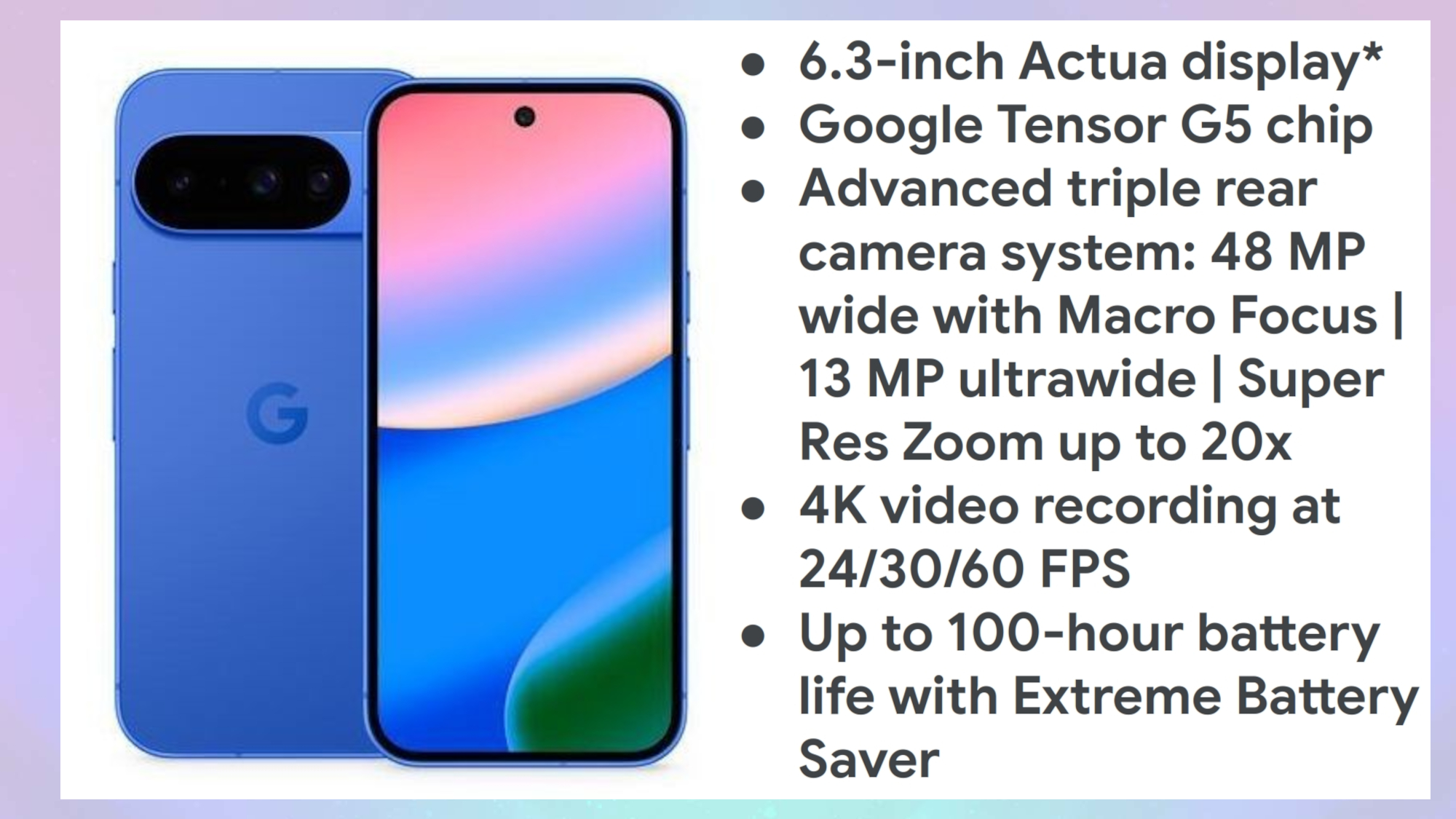 Pixel 10 reported specs