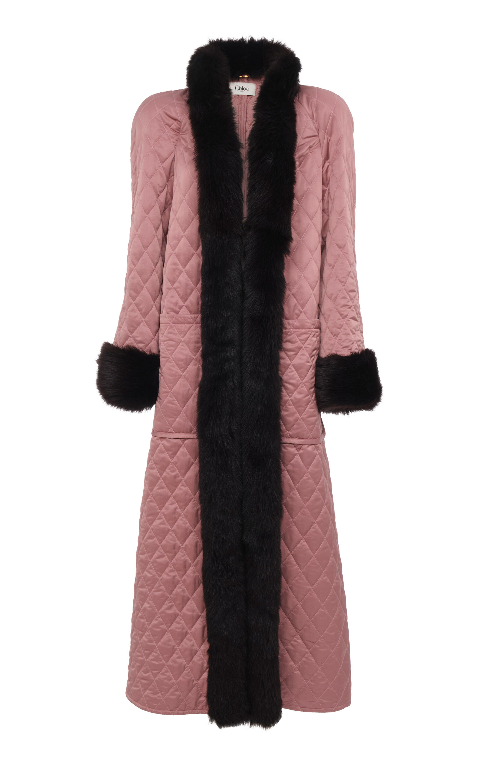 Shearling-Trimmed Technical Satin Coat