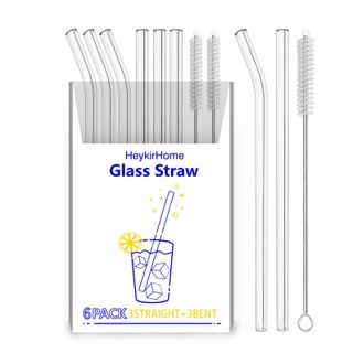  6-Pack Reusable Glass Straws with 2 Cleaning Brushes